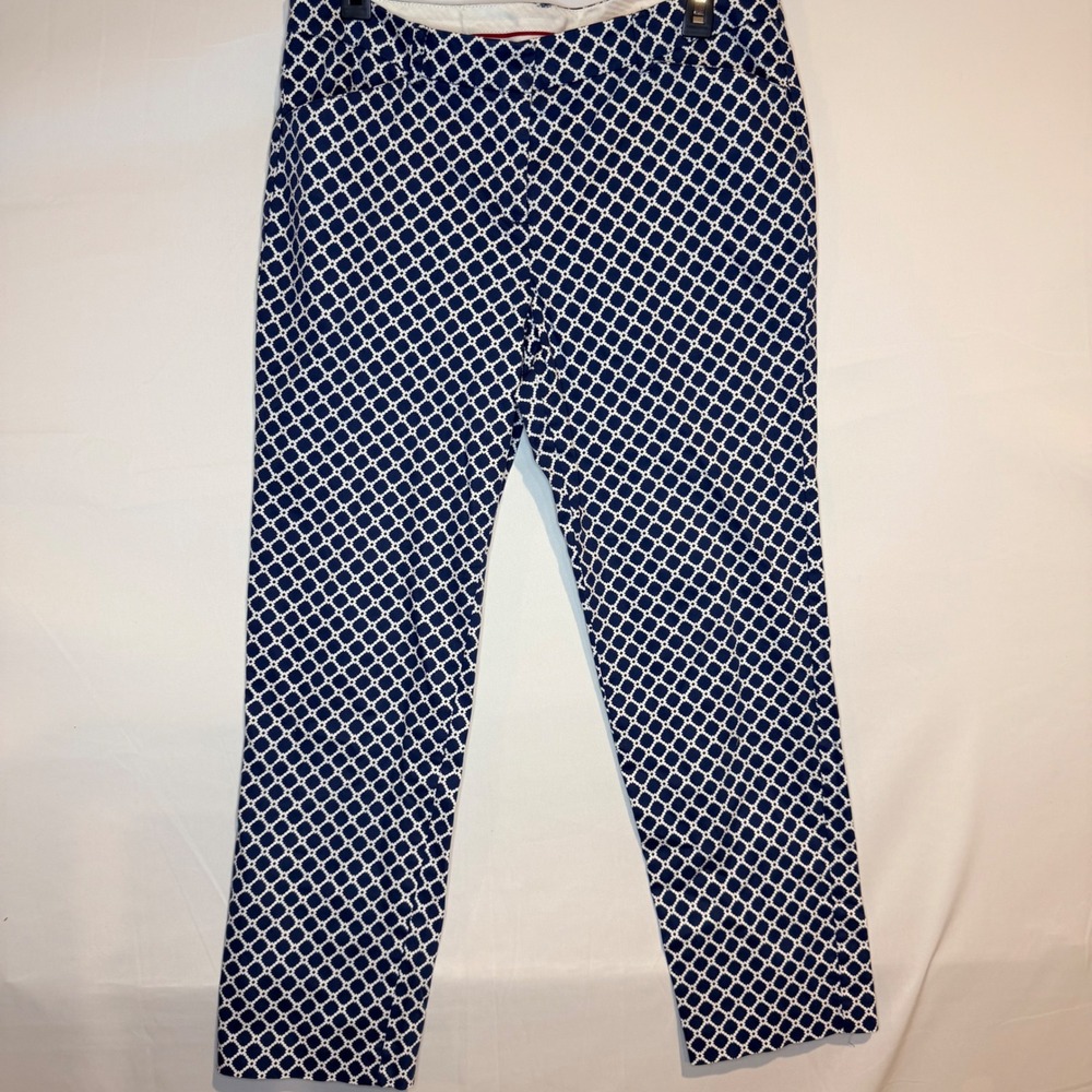 Zac & Rachel Womens Navy White Geometric Lattice Ankle Pants Size 10 Cotton
